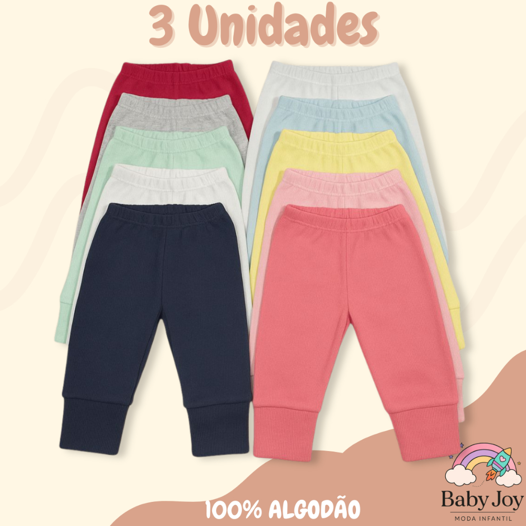 Kit 3 Mijao Ribana De Bebê Menina Menino Calça Infantil Sem Pé Cores Lisas Top Envio Imediaro