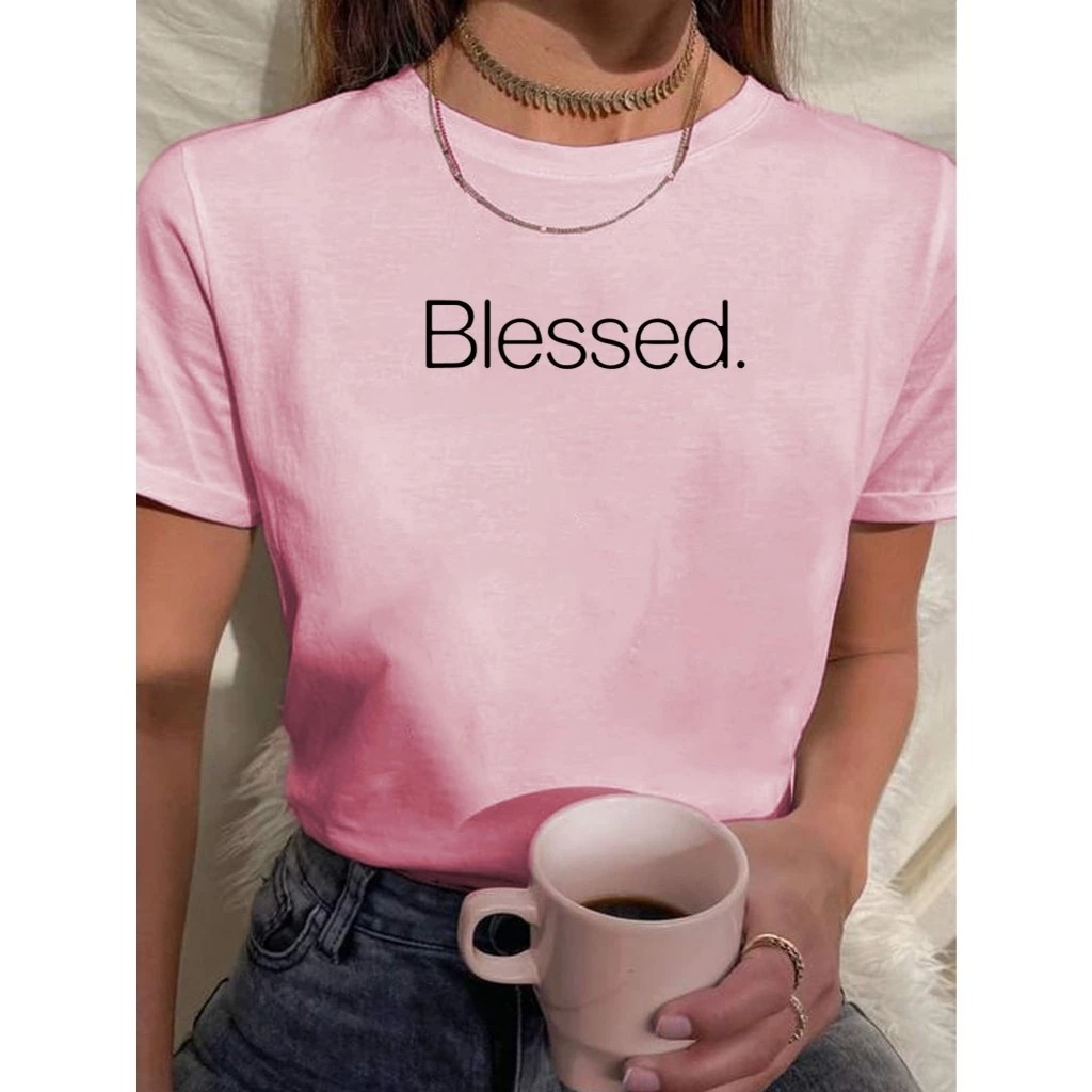 Camiseta Feminina Blessed Baby Look Slim Estilosa Variadas Cores 100% Algodão Confortável.