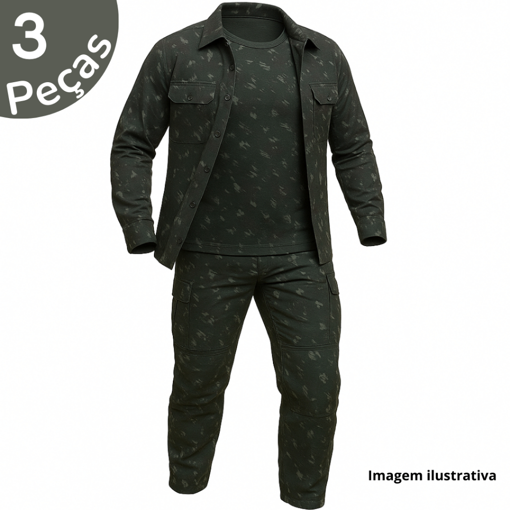 Roupa Camuflada Kit 3 Peças Blusa Segunda Pele Gandola e Calça Promoção Lançamento