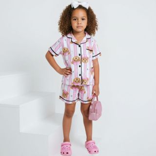 Pijama Americano Infantil Feminino Conjunto Estampado Personagens Confortável Stitchi Ursinhos Gatinha em Oferta na Shopee