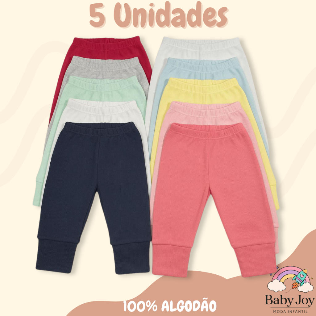 Kit 5 Mijao Ribana De Bebê Menina Menino Calça Infantil Sem Pé Cores Lisas Top Envio Imediaro