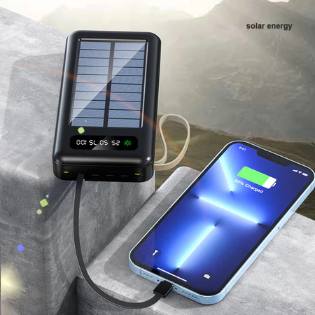 Carregador Portátil Power Bank Solar 10000/20000 mAh - Com Cabo 5 em 1 e Função de Lanterna LED