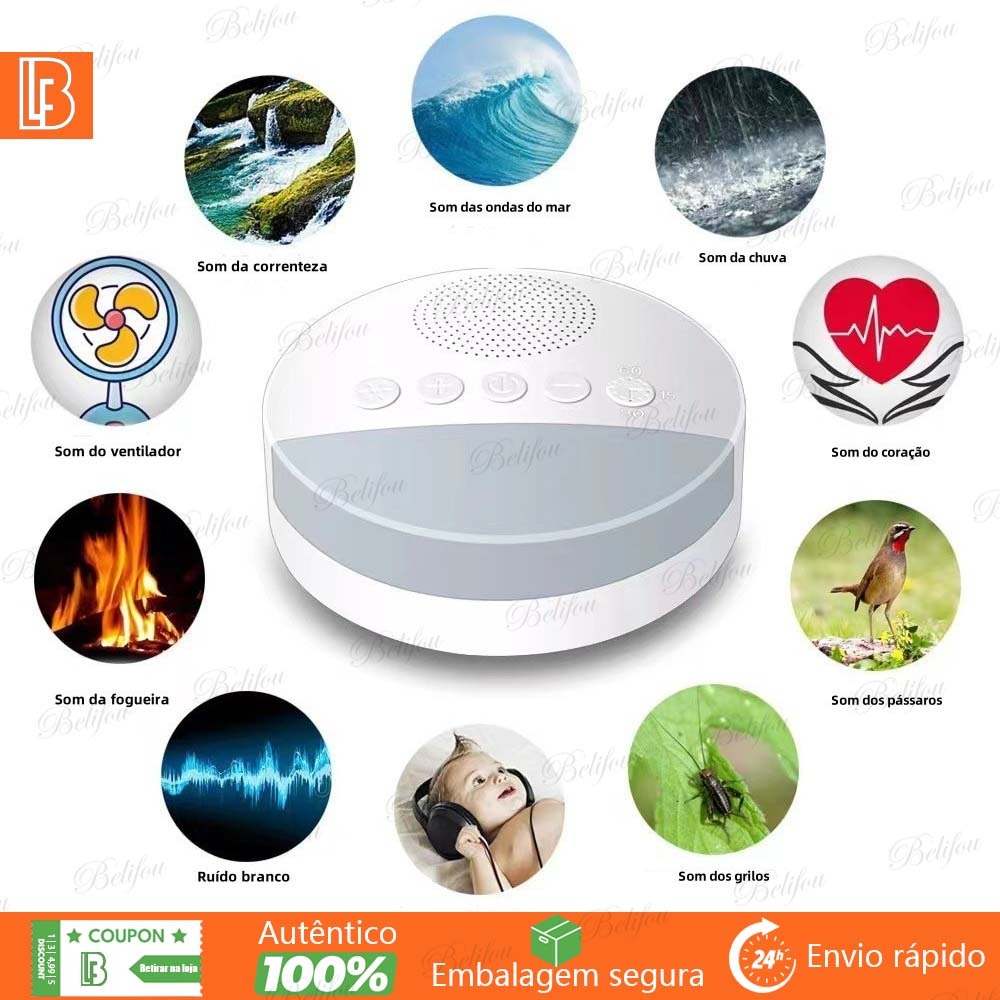 Aparelho de Som Ruído Branco Calmante Portátil USB - Terapia do Sono para Bebês e Adultos com Luz de Respirar em Oferta na Shopee