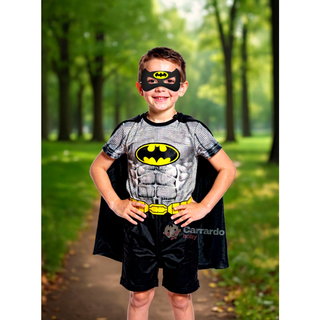 Fantasia Infantil Menino Batman Com Máscara e Capa Super Heróis Barata Temática Achadinhos Criança