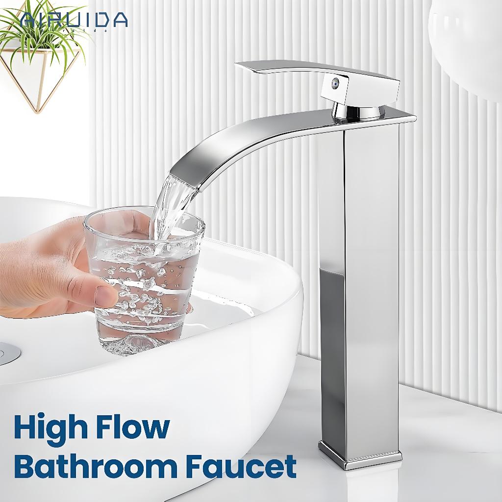 Torneira Cascata Alta Banheiro Monocomando Cuba Branco  Fosco agua quente e frio