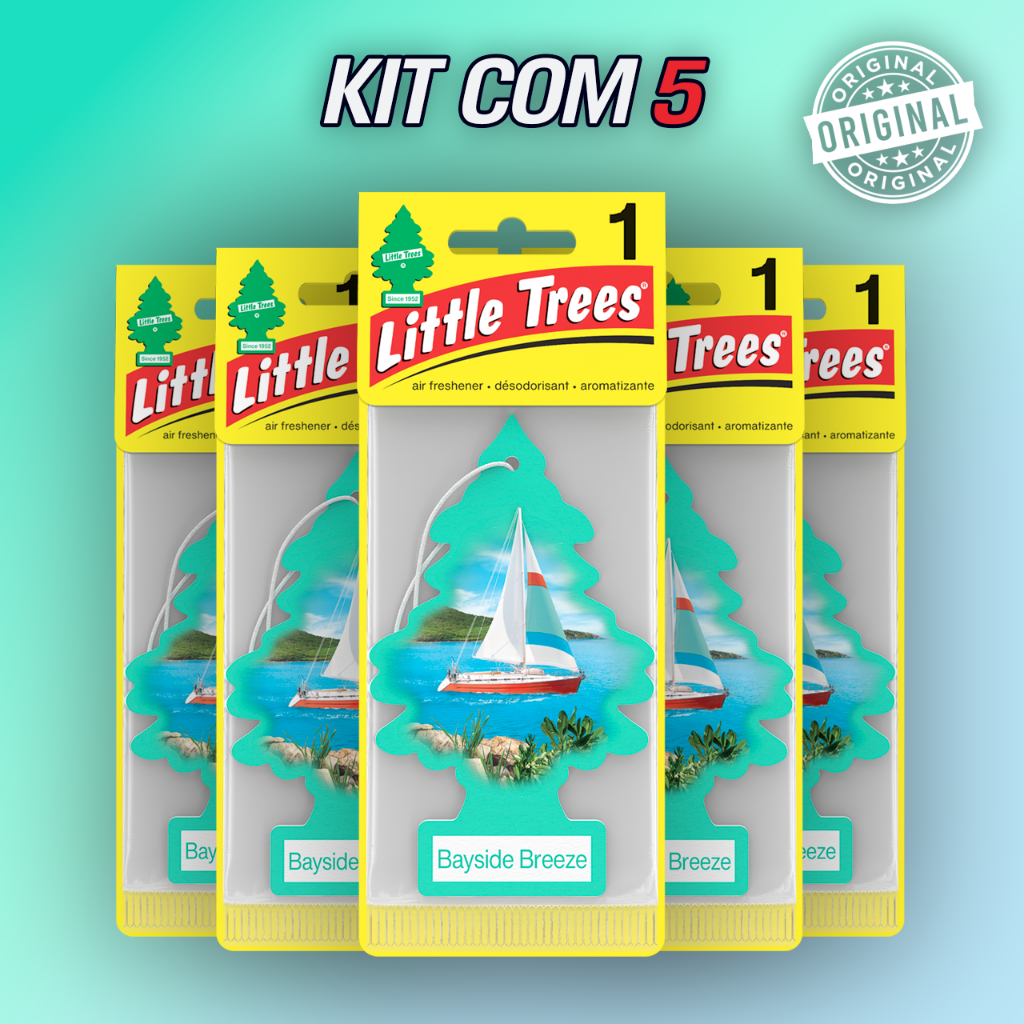Kit 5 Cheirinho de carro Little Trees Original Aromatizante Bayside Breeze Fragrancia premium Fresco