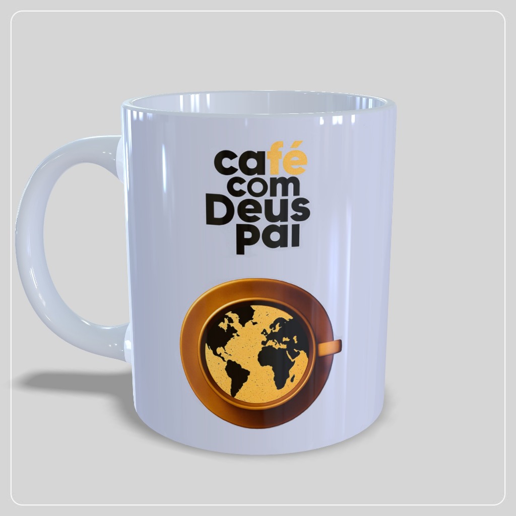 Caneca Personalizada  Café com Deus Pai Lançamento - Cinza