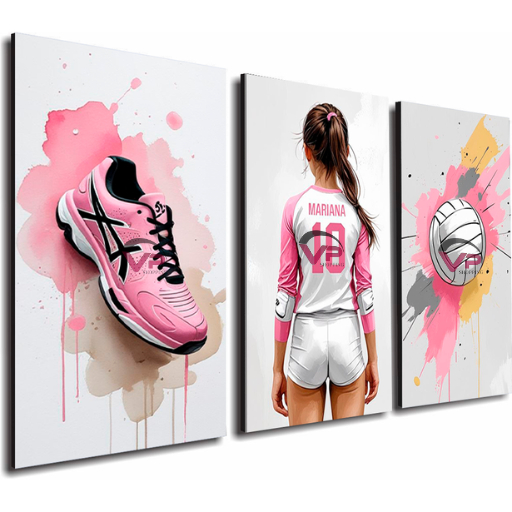 Quadros decorativos rosa volei feminino criança menina nome personalizavel para quarto em Oferta na Shopee