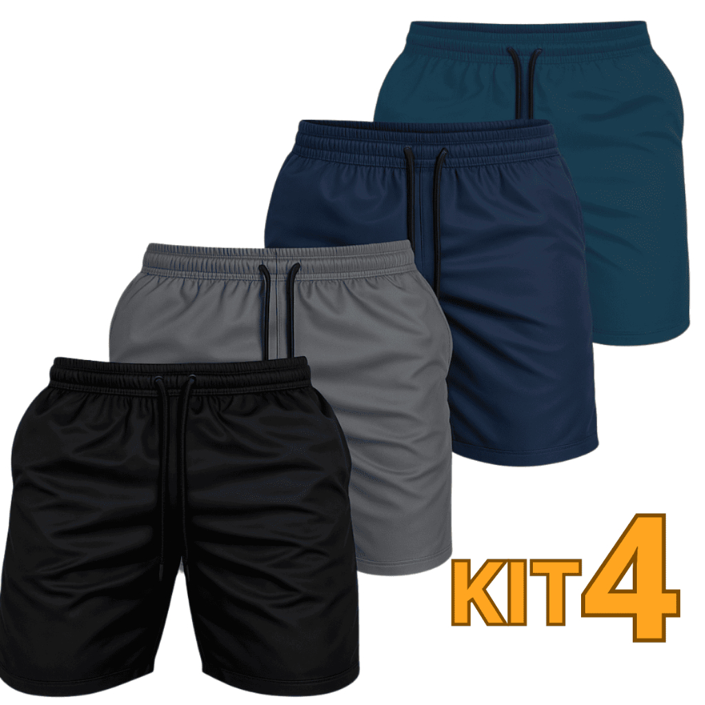 Kit 4 Shorts Tactel Masculino Mauricinho Tectel Grosso Bermuda Básica Calção Liso Academia Treino Praia