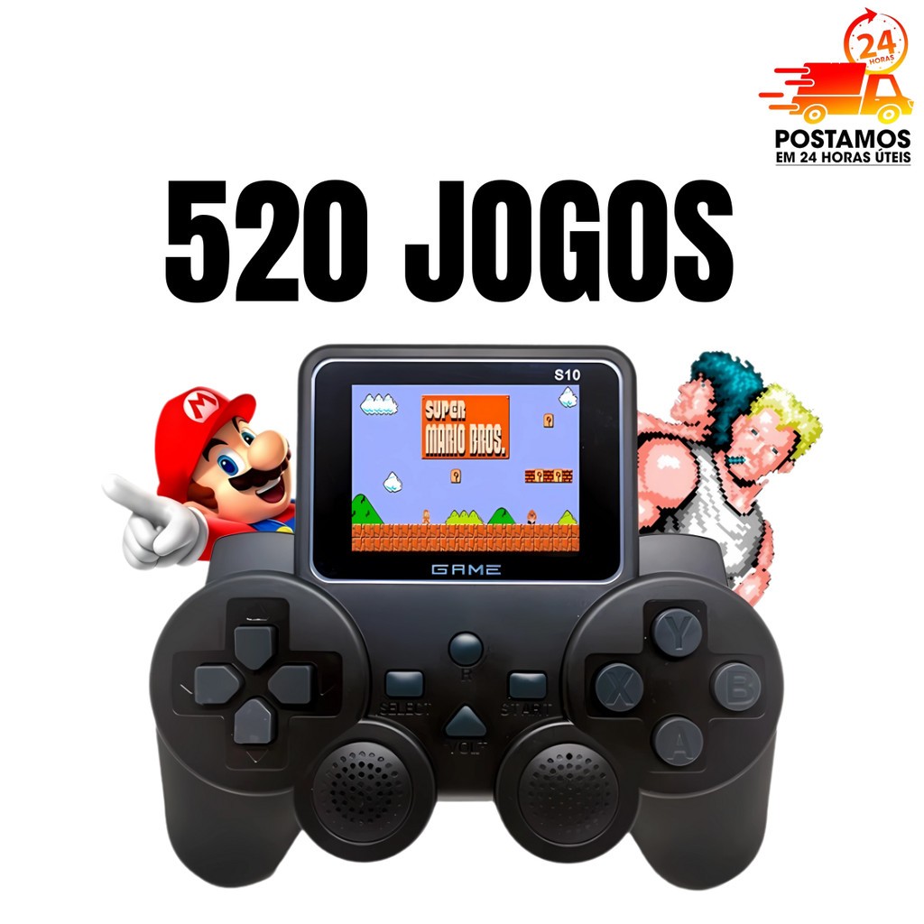 Vídeo Game Console Controle Gamepad Game Player S10 Portatil 520 Jogos Mario Retro Tela Presente
