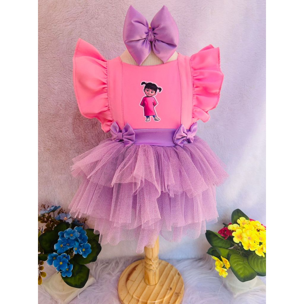 salopete tematica boo romper bu monstros S.A vestido menina
