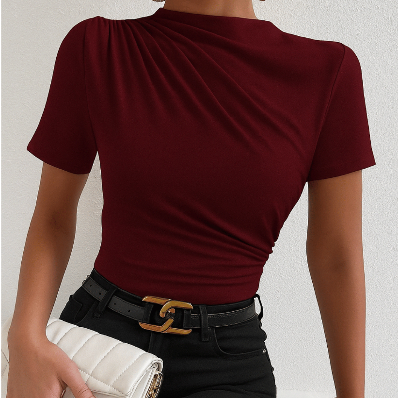 Blusa Feminina slim camisa gola alta / detalhes  plissado feminino elegante em Oferta na Shopee