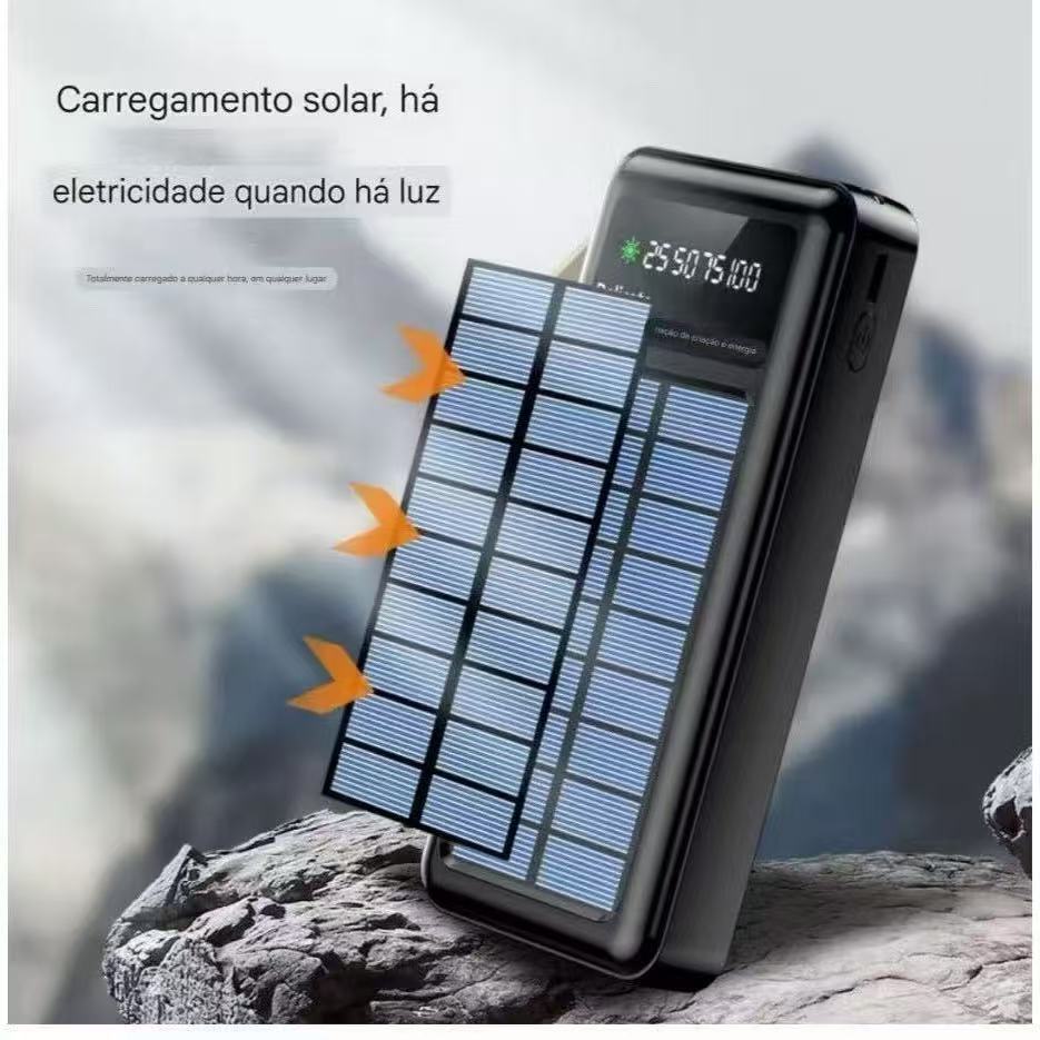 Carregador Portátil Power Bank Solar 10000/20000mah Com cabos 5 Em1 LED lanterna