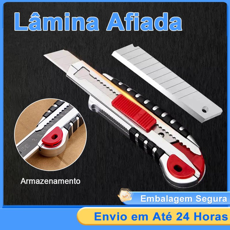 Estilete Profissional Retrátil 18mm Metal Reforçado Emborrachado +5 Lâminas Automático Pegada Ergonômica Estilete Profissional Retrátil 18mm Metal Reforçado Emborrachado +5 Lâminas Automático Pegada Ergonômica