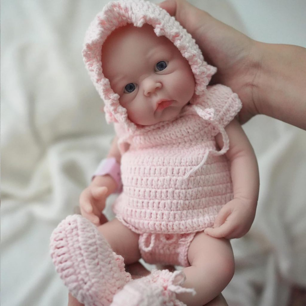 35cm Bebê Reborn Boneca Silicone Sólido Menina Olhos Azuis