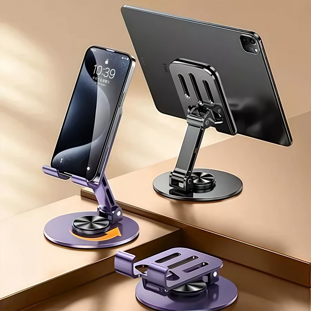Suporte Alumínio de Mesa Base Rotatória Ajustável 360º Para Smartphones e Tablets