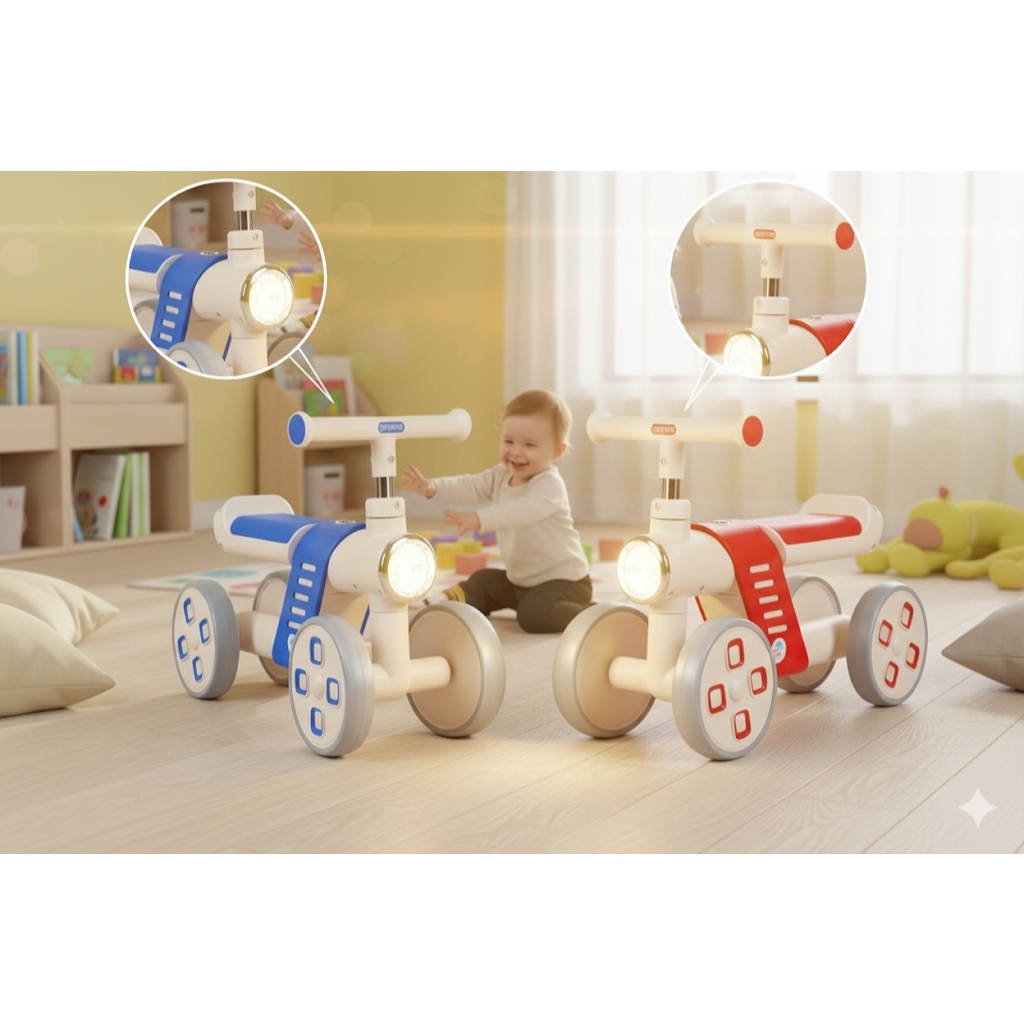 Mini Bicicleta Equilíbrio Infantil 4 Rodas Aprender Andar Azul Vermelha Estável Segura Bebê Criança