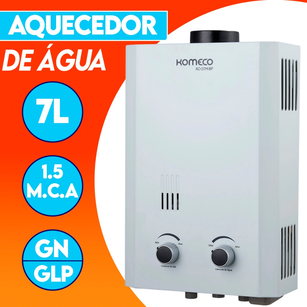 Aquecedor De Água A Gás Natural Komeco 7 litros GN e GLP