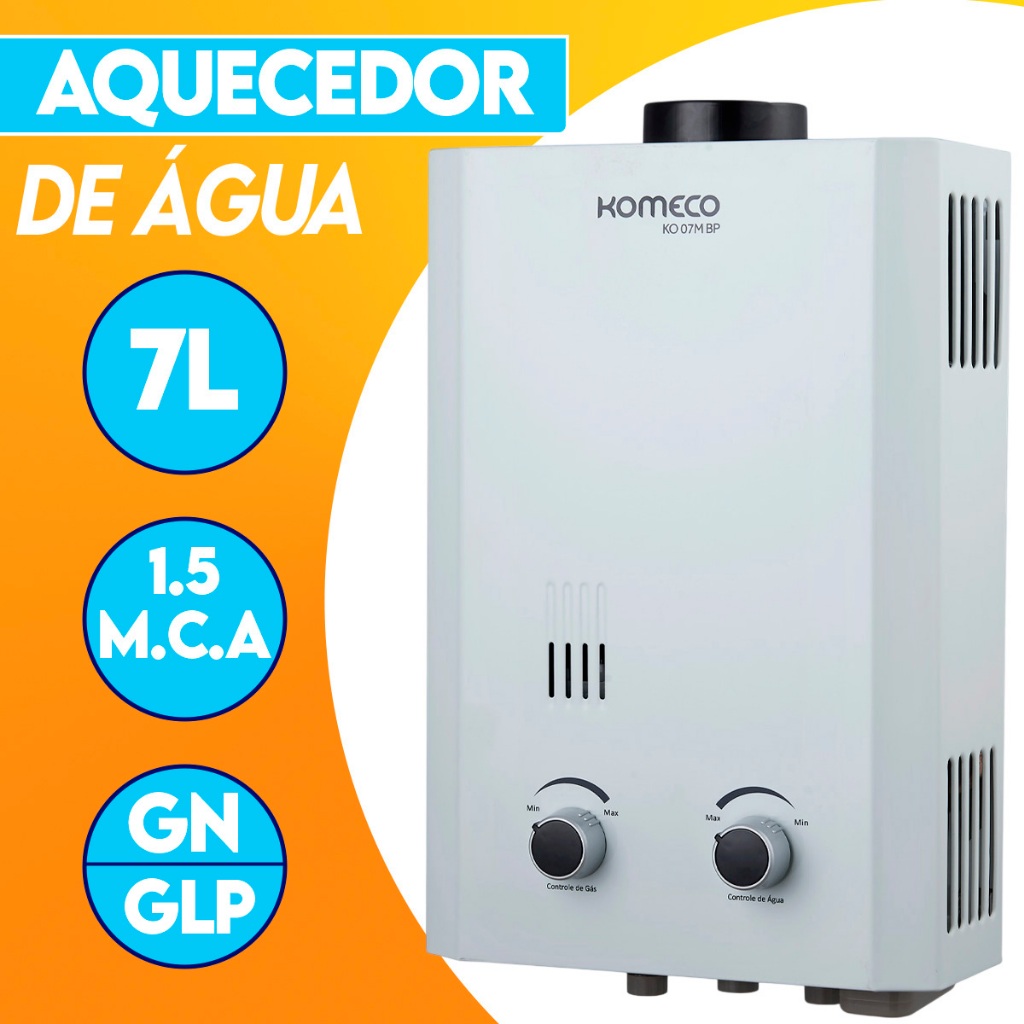 Aquecedor De Água A Gás Natural Komeco 7 litros GN e GLP