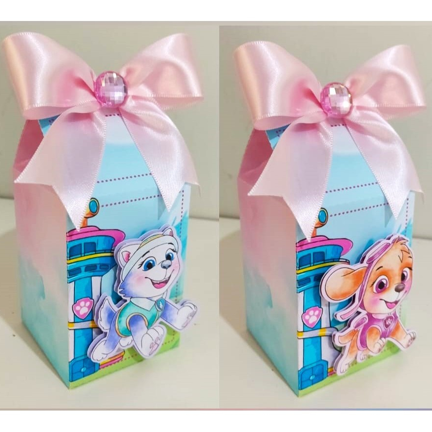 Caixa Milk Personalizada Festa PATRULHA AQUARELA ROSA Lembrancinha Pegue e Monte