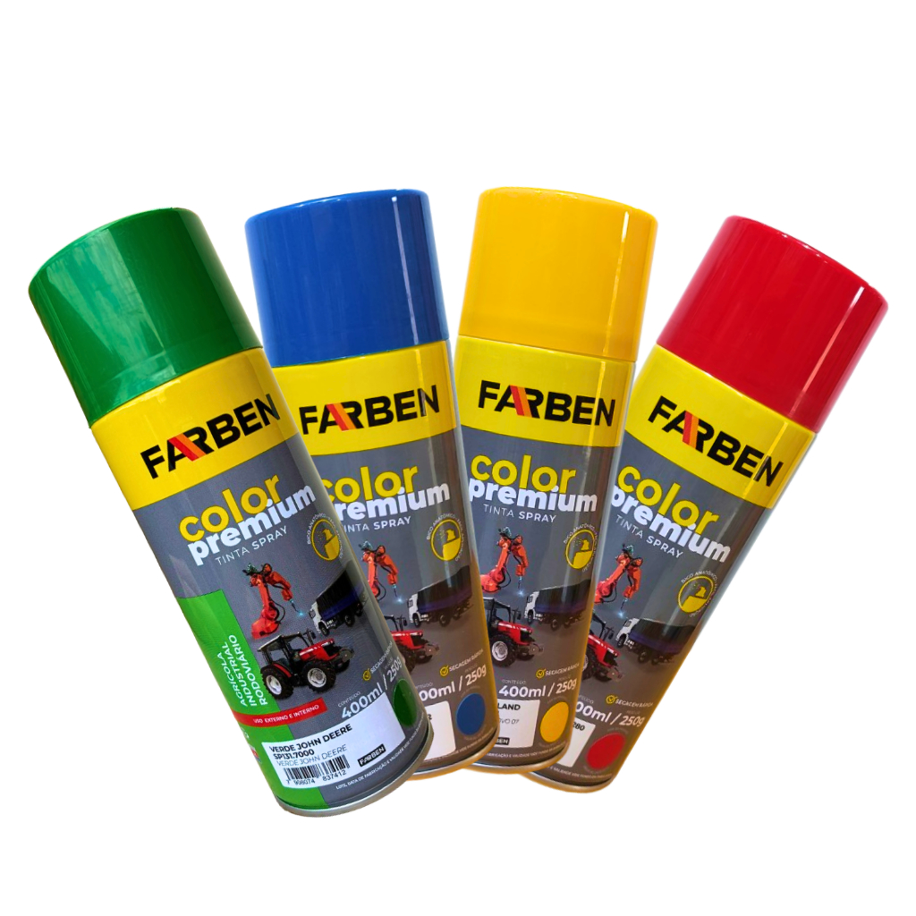 Tinta Spray Agrícola Farben 400ml - Verde John Deere, Azul Ral, Amarelo New Holland, Vermelho Maxion