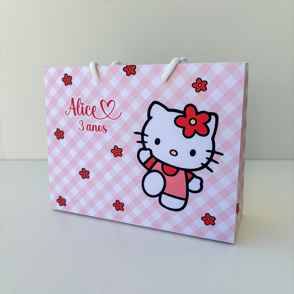 Sacolinha Sacola Personalizada | Chá de bebe | Lembrancinha Hello Kitty Vermelha