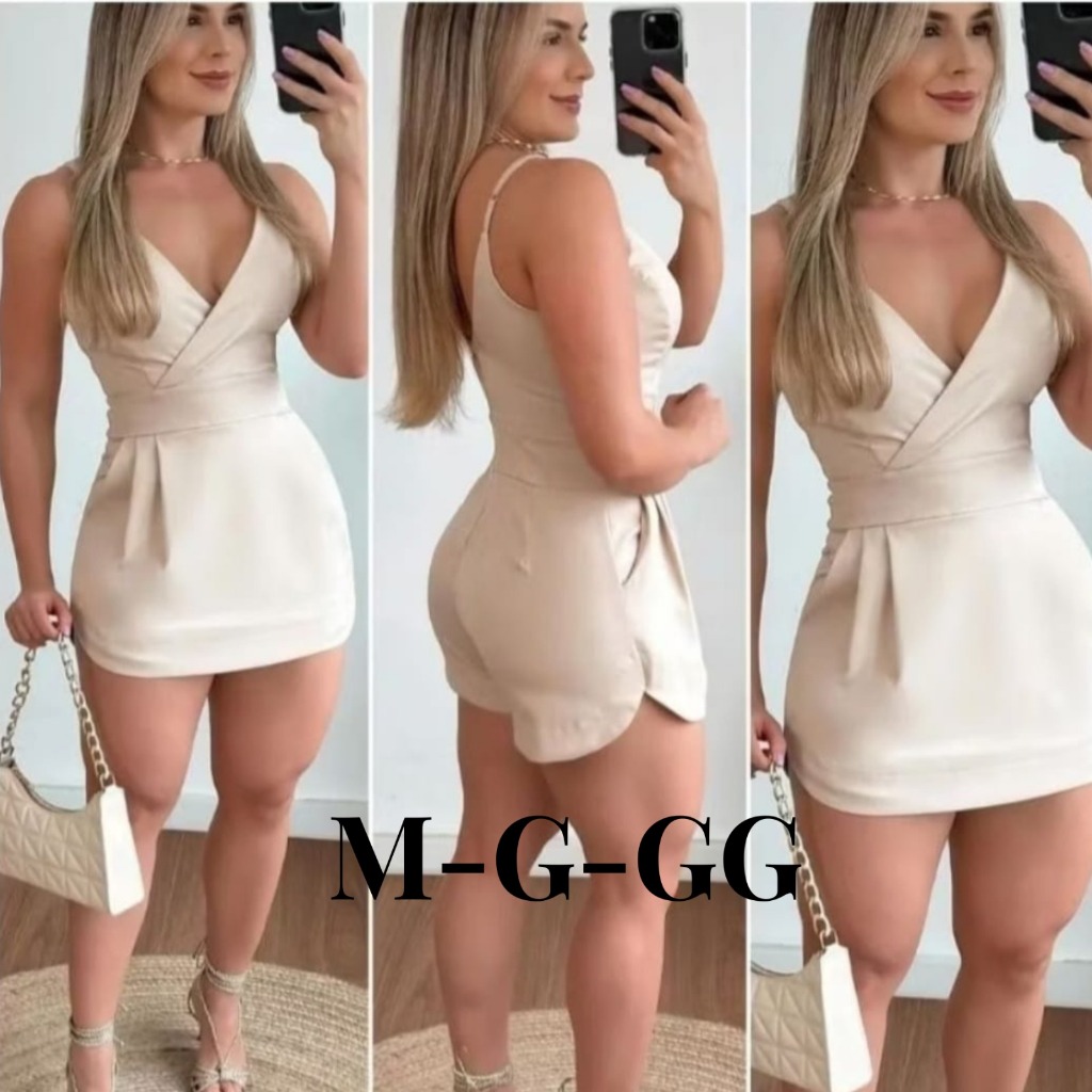 Macaquinho Feminino Tecido Alfaiataria Com Bojo Coleção Nova (M-G-GG)