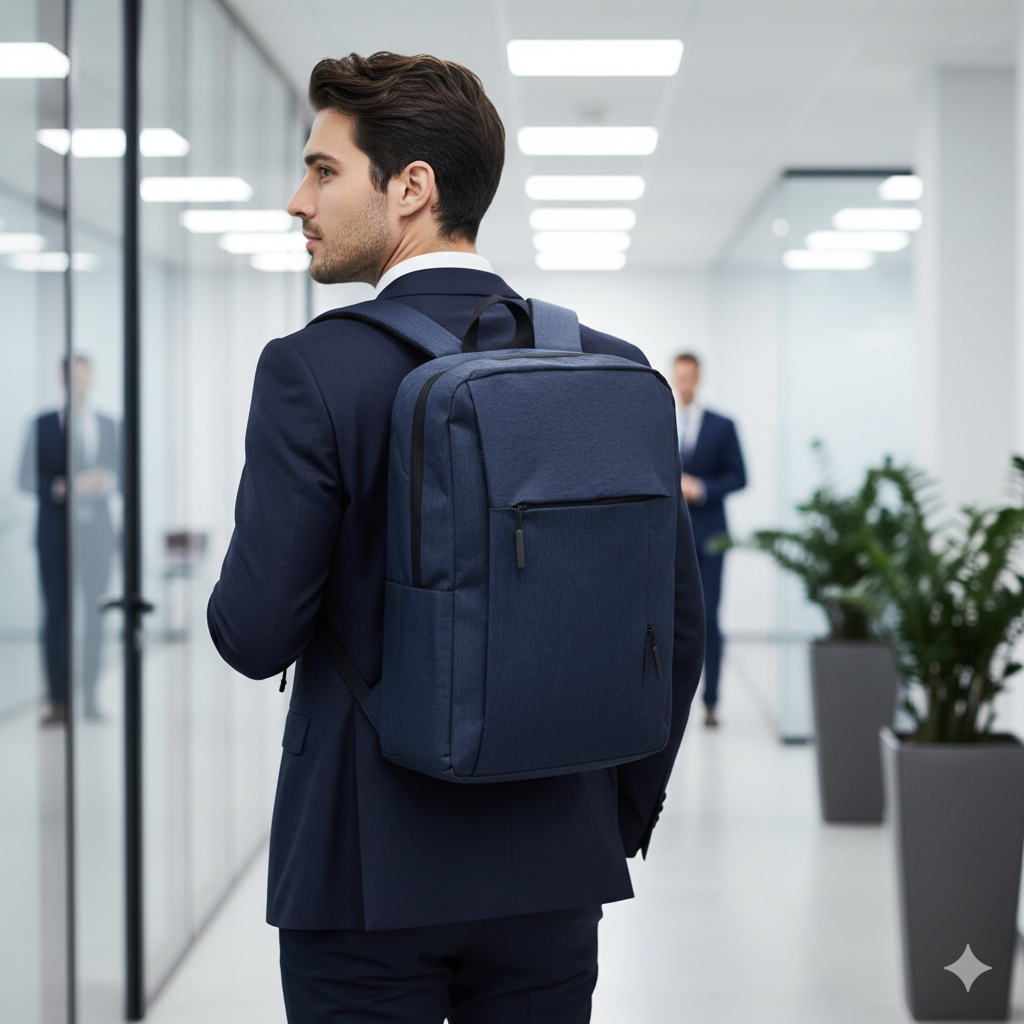 Mochila Social Masculina Zíper Antifurto com Conector USB Suporte para Notebook