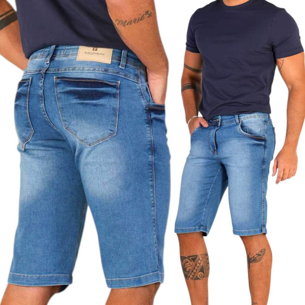 Bermuda Masculina Jeans Confortável com Elastano Estilo Casual
