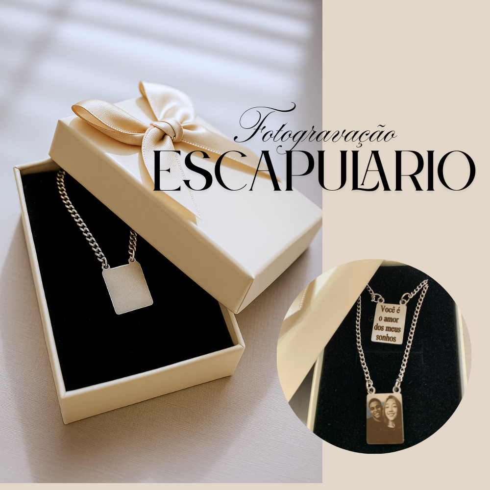 Escapulário Personalizado com Fotogravação | Presente Casal Família | Aço Inox Homenagem Parente