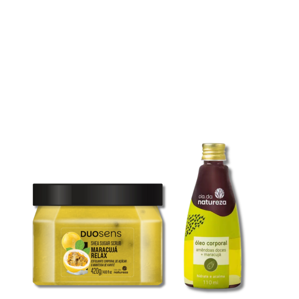Esfoliante Duosens Maracuja Relax + Óleo Corporal Desodorante Amêndoas Doces E Maracujá