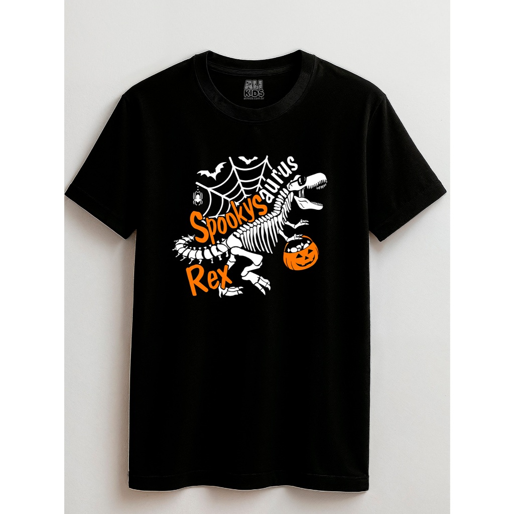 Camisa para crianças Algodão Juvenil e Infantil 2 ao 16 anos Halloween Spookysaurus Dinossauro Unissex