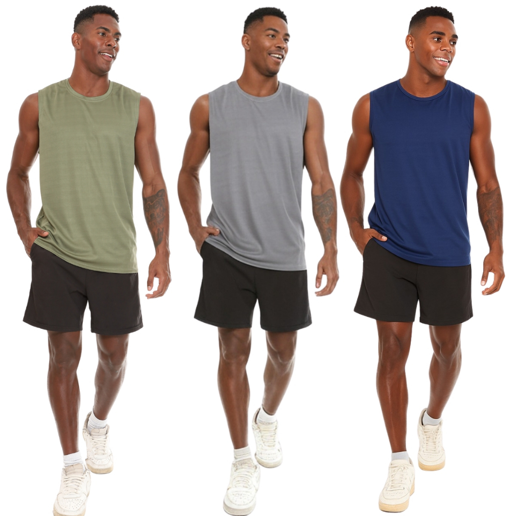 Kit Regata Masculina Academia Dry fit Respirável Treino Fitness Lisa Básica Não Amassa Não Faz Bolinha em Oferta na Shopee