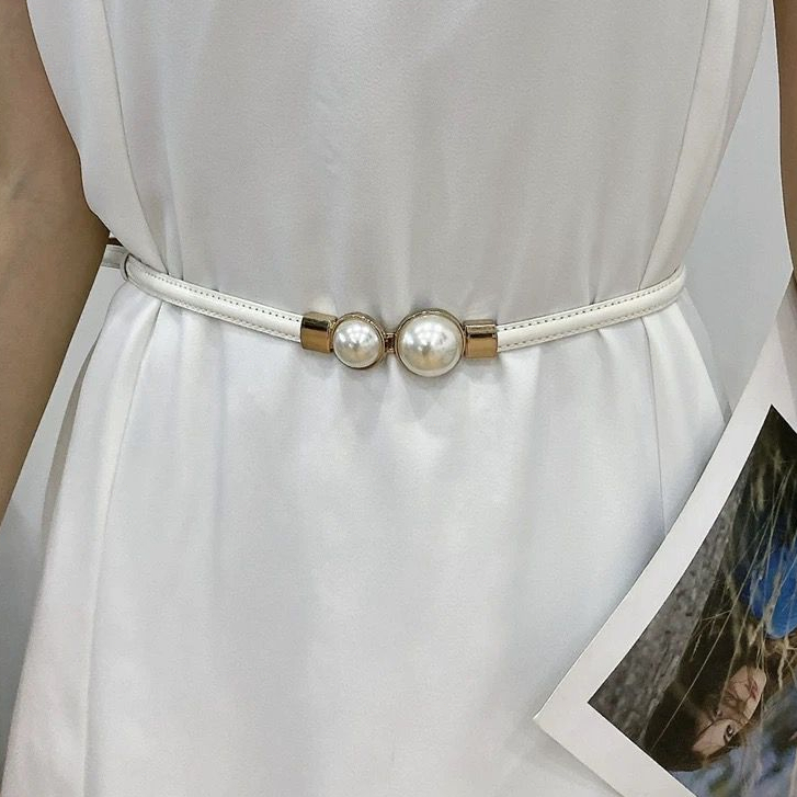 Cinto Feminino Ajustável Fivela De Pérola Dupla Moda Decorativa