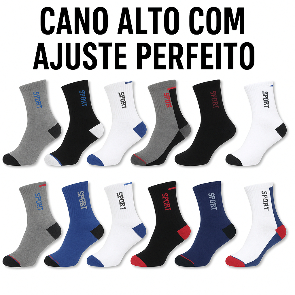 KIT DE 24 PARES MEIA MASCULINA LONGA COM ALGODÃO | TAM. 39-46 envio