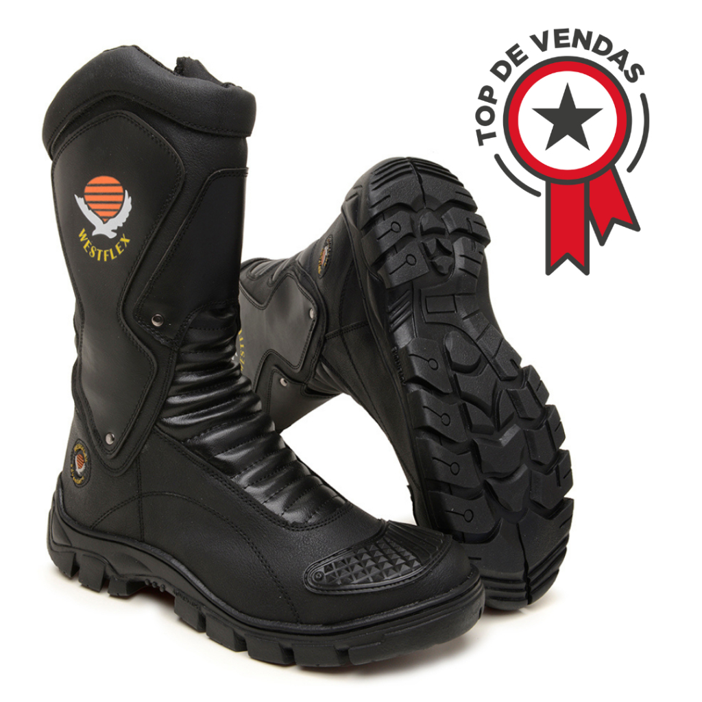 Bota Coturno Adventure Cano Longo Motociclista Ziper Lateral Masculina Galocha Protecao Marcha Macia