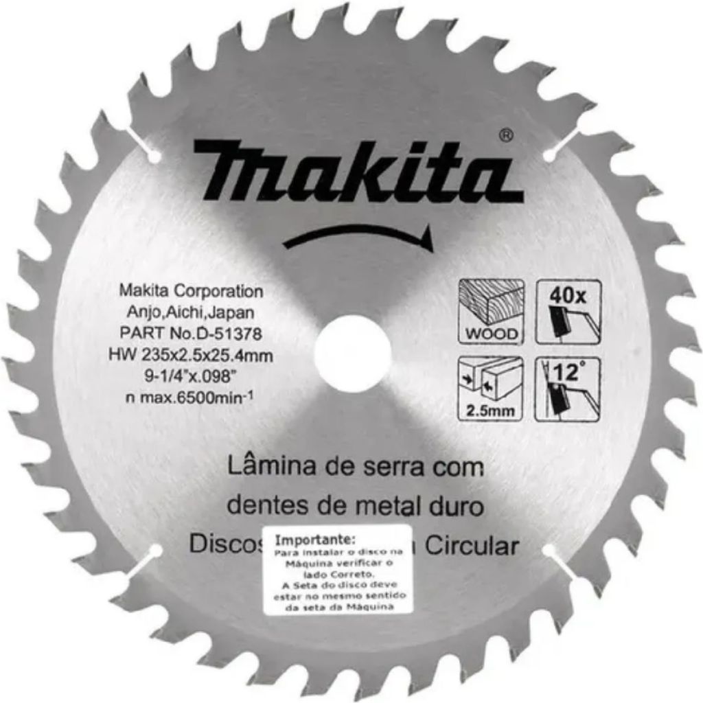 Disco De Serra Para Madeira 235mm 40 Dentes D51378 Makita em Oferta na Shopee