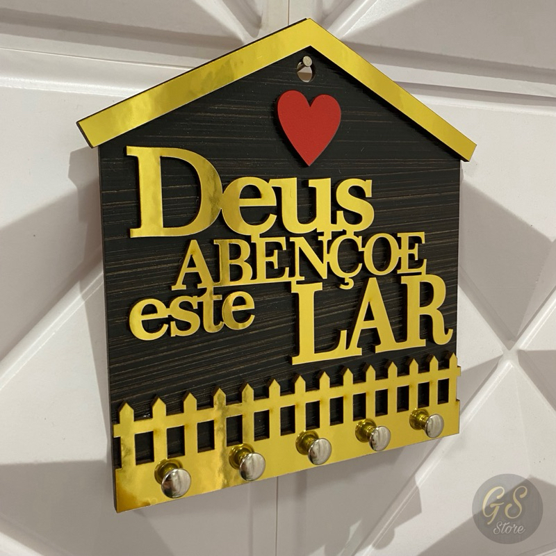 Porta Chave Organizador Modelo Casinha Frase DEUS ABENÇOE ESTE LAR Decoração Casa