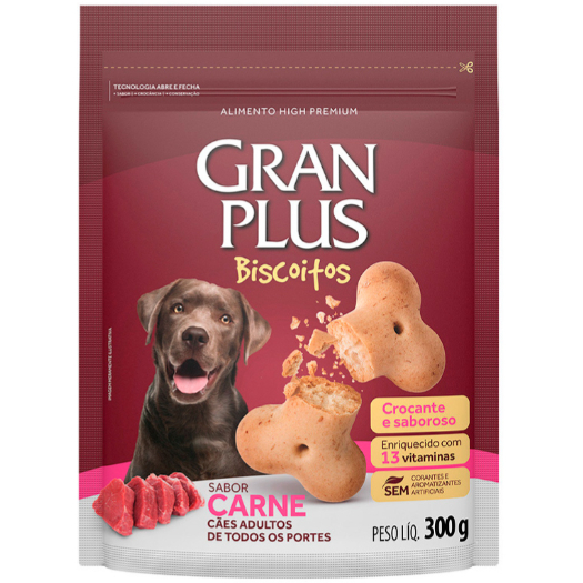 GranPlus Biscoito Snack Cão Adulto Sabor Carne 300g – Petisco Nutritivo