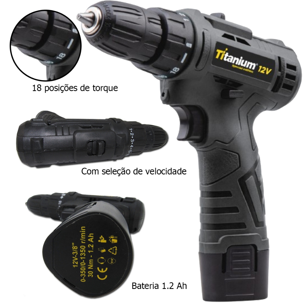Parafusadeira Furadeira Bateria 12v Bivolt 1,2ah 20NmRPM T12 Special Edition Titanium Platina em Oferta na Shopee