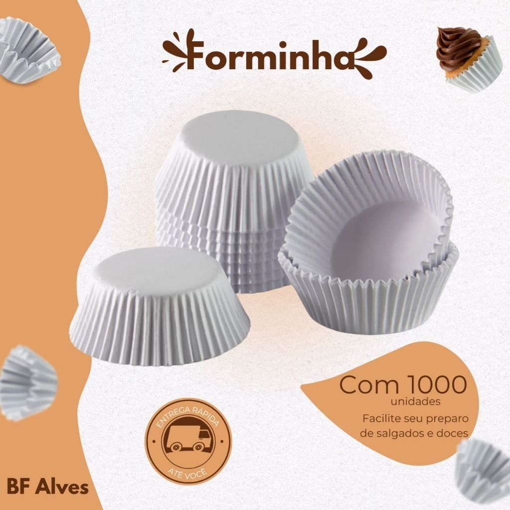 Forminha de Papel para Festas Cupcake, Empada, Tortinha 0B Forneável Branca C/200