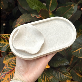 Kit Bandeja Oval Media + Mini Bandeja Nuvem Ondulada - Feita à Mão Cimento Marmorizado Organizador em Oferta na Shopee