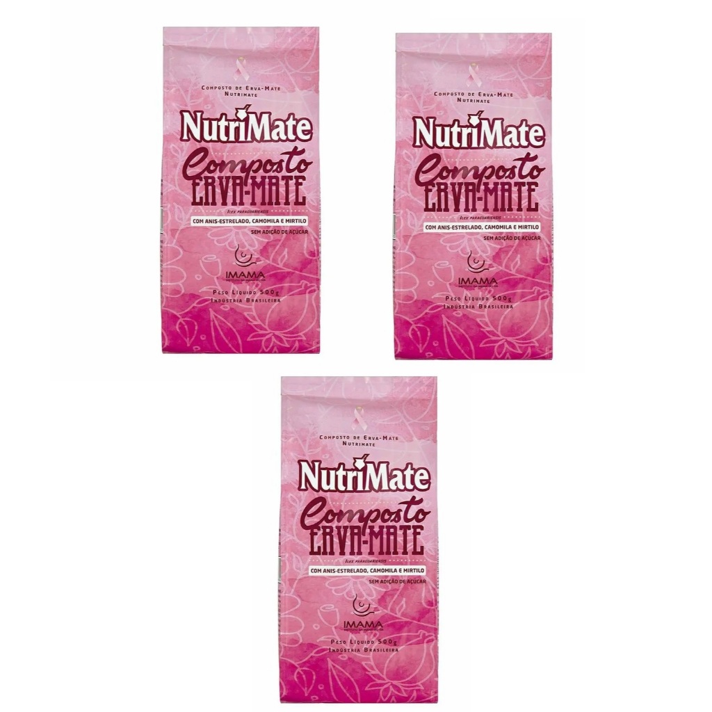 Kit 03 Compostos de Erva-mate com Chás sem Adição de Açúcar Nutrimate 500g