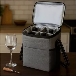 BOLSA TERMICA PARA 4 VINHO, BOLSA WINE, TERMICA PARA 4 GARRAFAS cor cinza