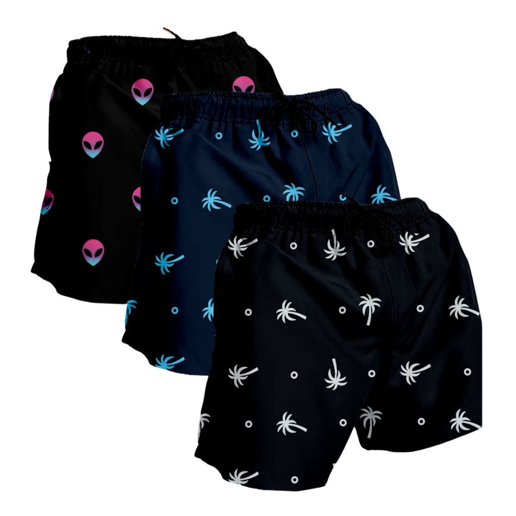 Kit 3 Shorts Tactel Masculinos – Moda Praia Estilosa – Com Bolsos e Secagem Rápida em Oferta na Shopee
