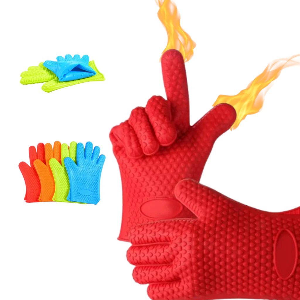 Kit 2 Luvas Térmicas Silicone Cozinha Forno Fogão 5 Dedos 230 °C