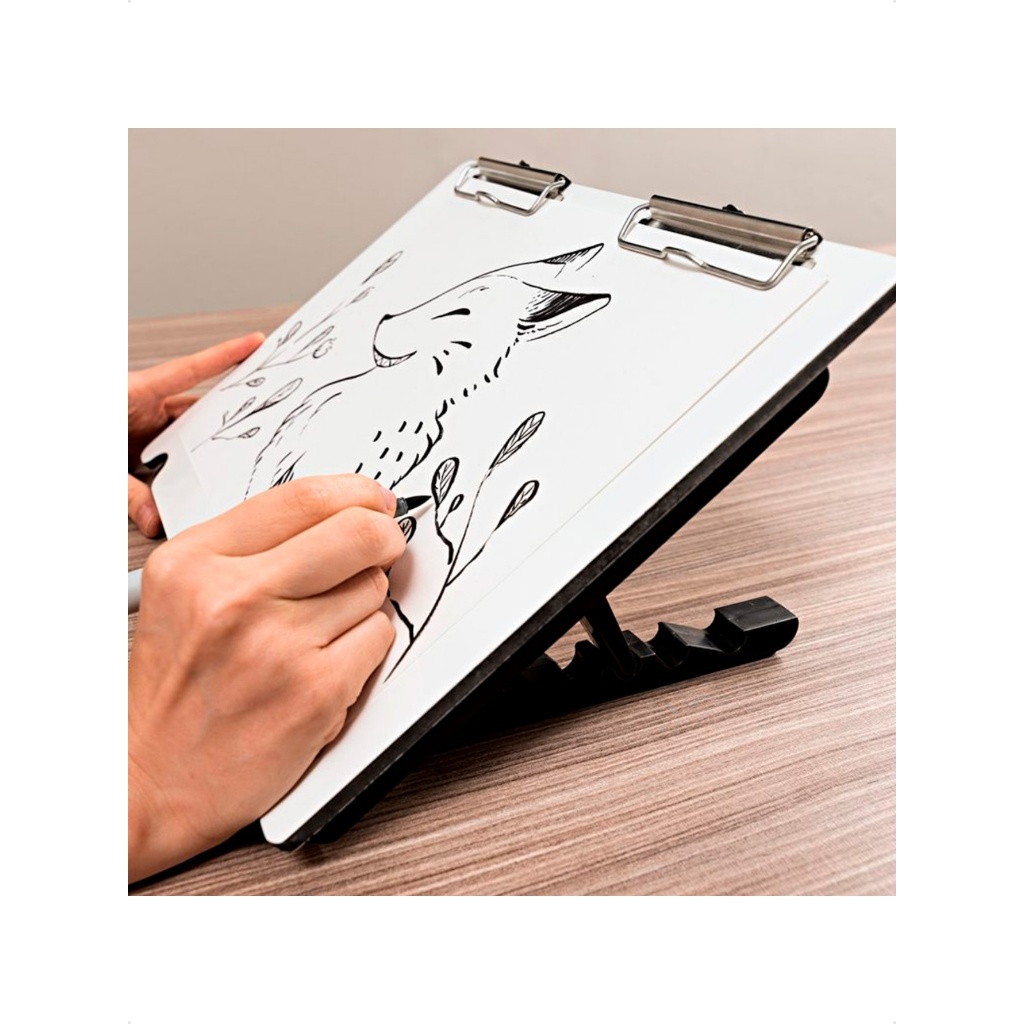 Prancheta Desenho A4 MDF Regulagem Altura 5 Níveis de Ajuste Estudo Projeto Leitura 2 Prendedor