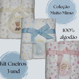 Cueiro Manta Bebê flanelado Kit 3und 80x80 100% algodão Bordado Enxoval Muito Mimo. em Oferta na Shopee