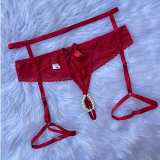 Lingerie Calcinha Fio Dental Sexy Tailandesa Com Pérola + Cinta Liga Coxas em Oferta na Shopee