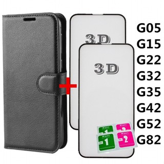 Capa Carteira Couro Flip + Película de vidro 3D Para Moto G05 G15 G22 G32 G35 G42 G52  G82 em Oferta na Shopee